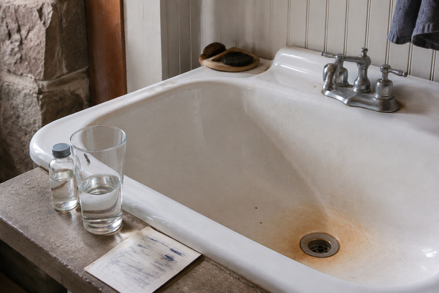 Orange staining around a white sink drain