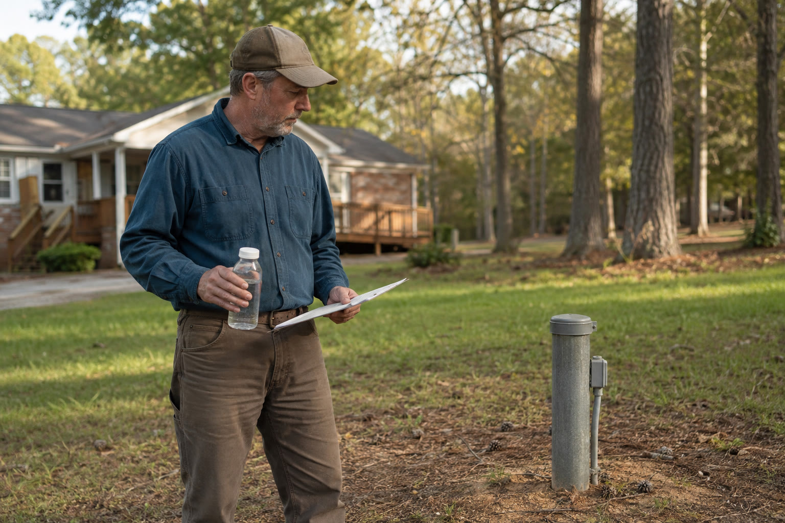 Illustration of a homeowner beside a private wellhead in North Carolina